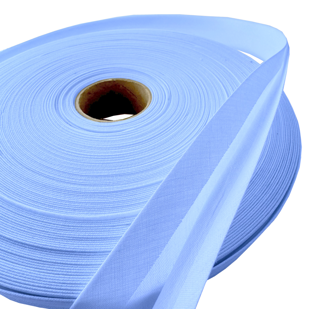 blue crest 1" double fold bias tape on a roll from Heit's Wholesale bulk sewing supply company
