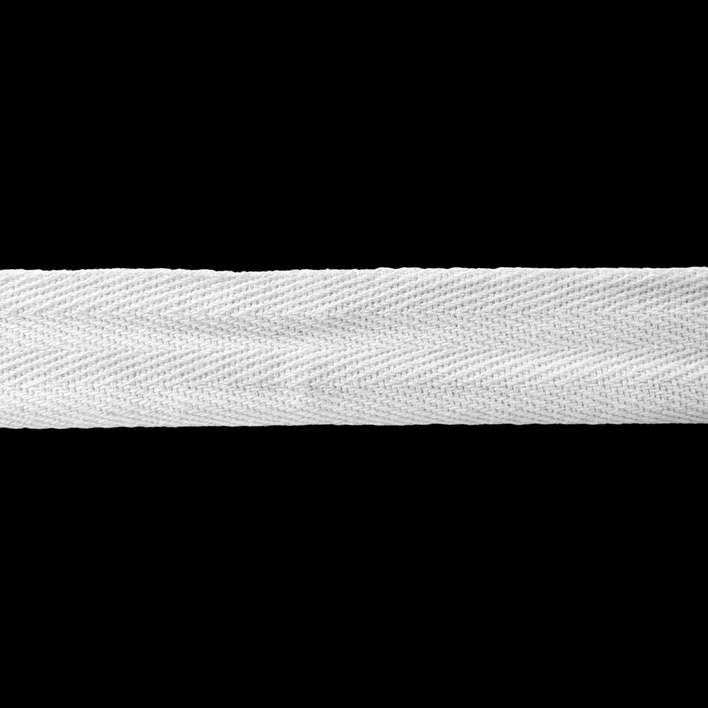 close up of the white 1" cotton twill tape on a spool from Heit's Wholesale bulk sewing supply company