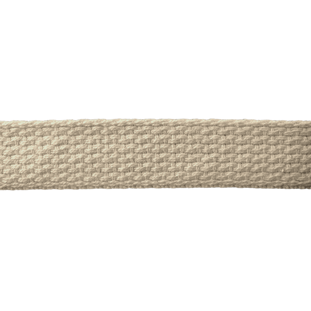 close up of the beige 1" cotton webbing on a spool from Heit's Wholesale bulk sewing supply company