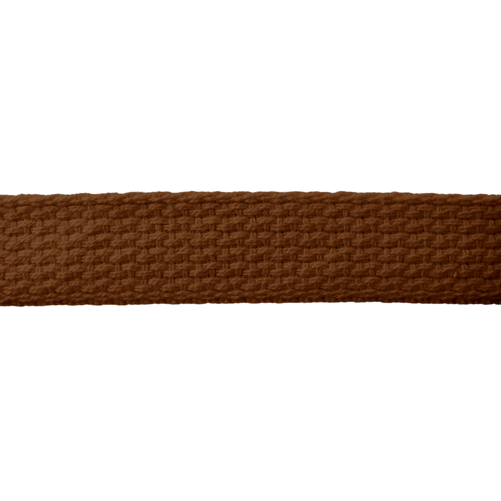 close up of the brown 1" cotton webbing on a spool from Heit's Wholesale bulk sewing supply company