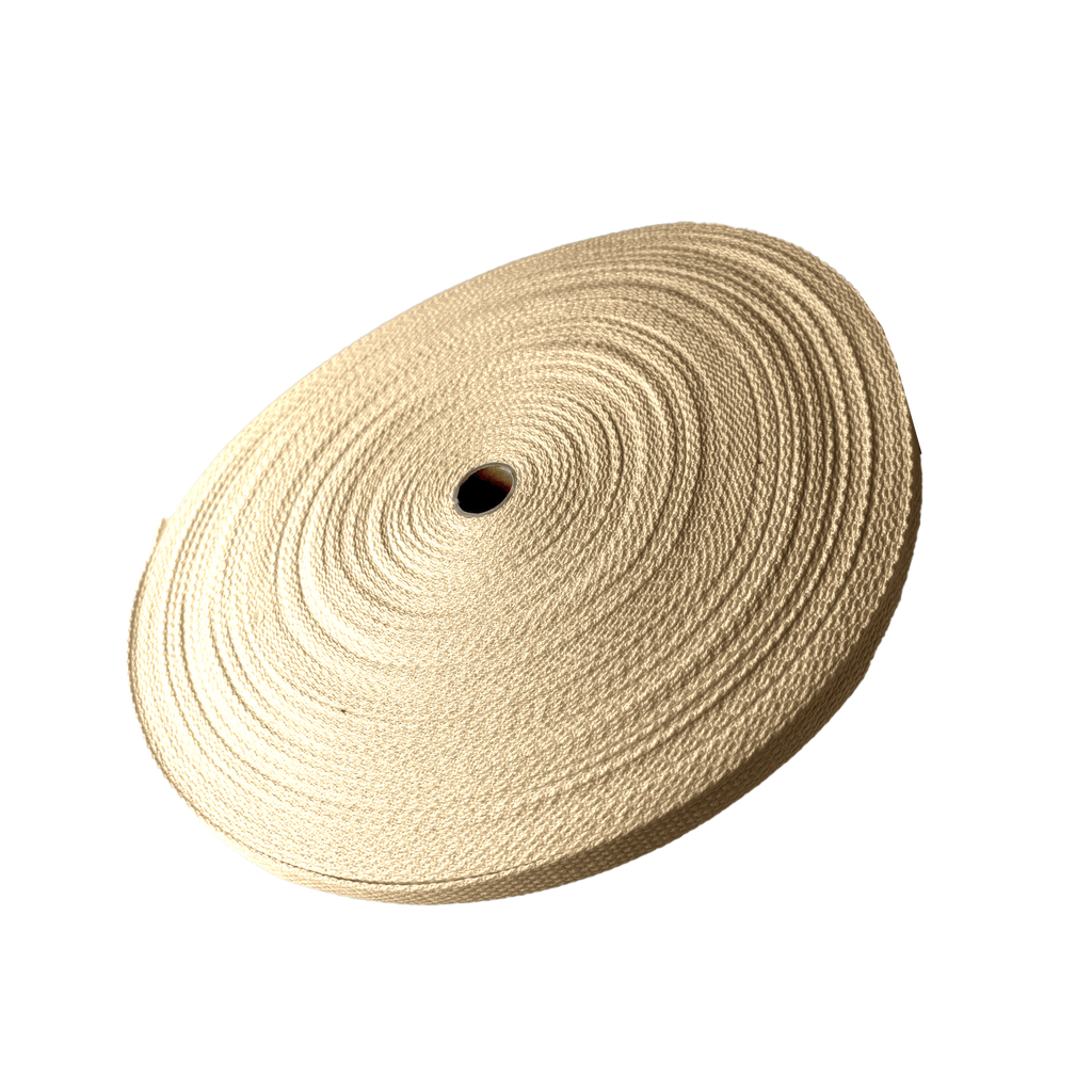 buff 1" cotton webbing on a spool from Heit's Wholesale bulk sewing supply company