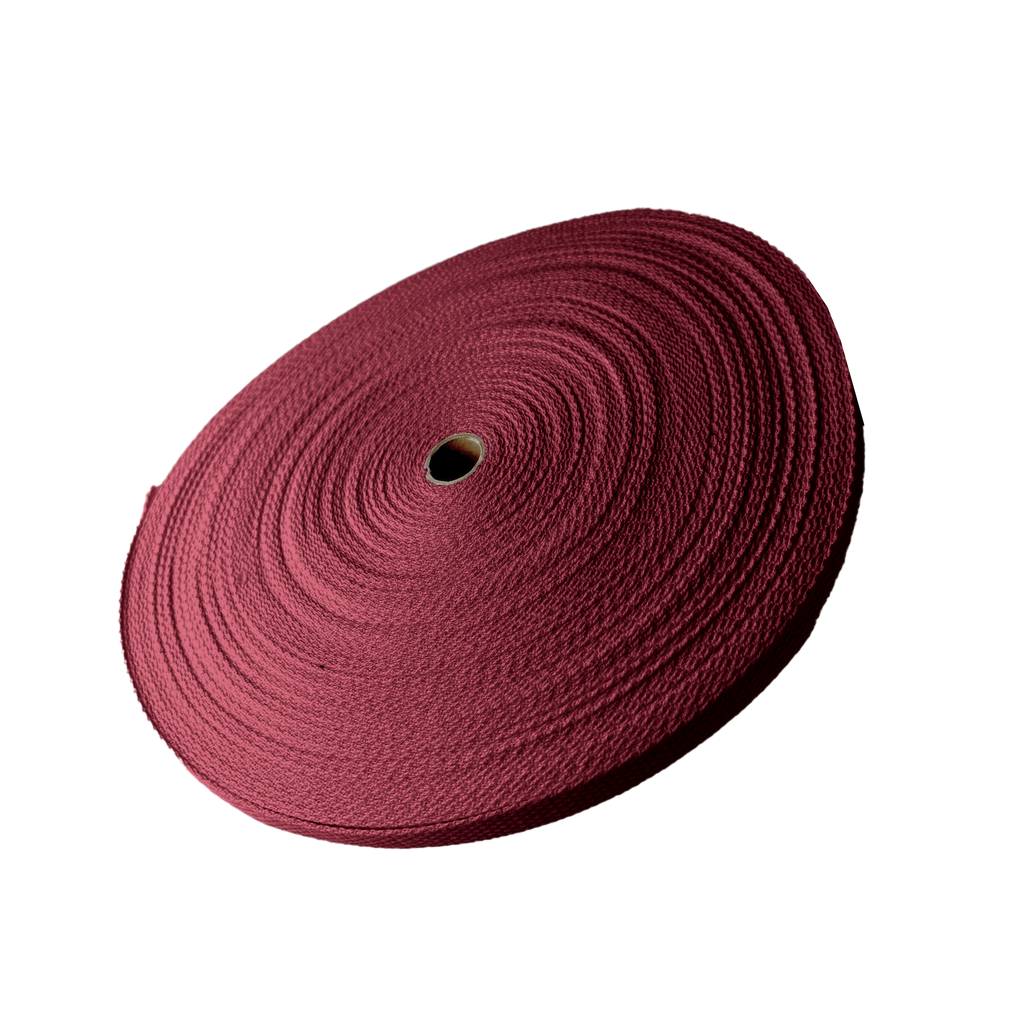 burgundy 1" cotton webbing on a spool from Heit's Wholesale bulk sewing supply company