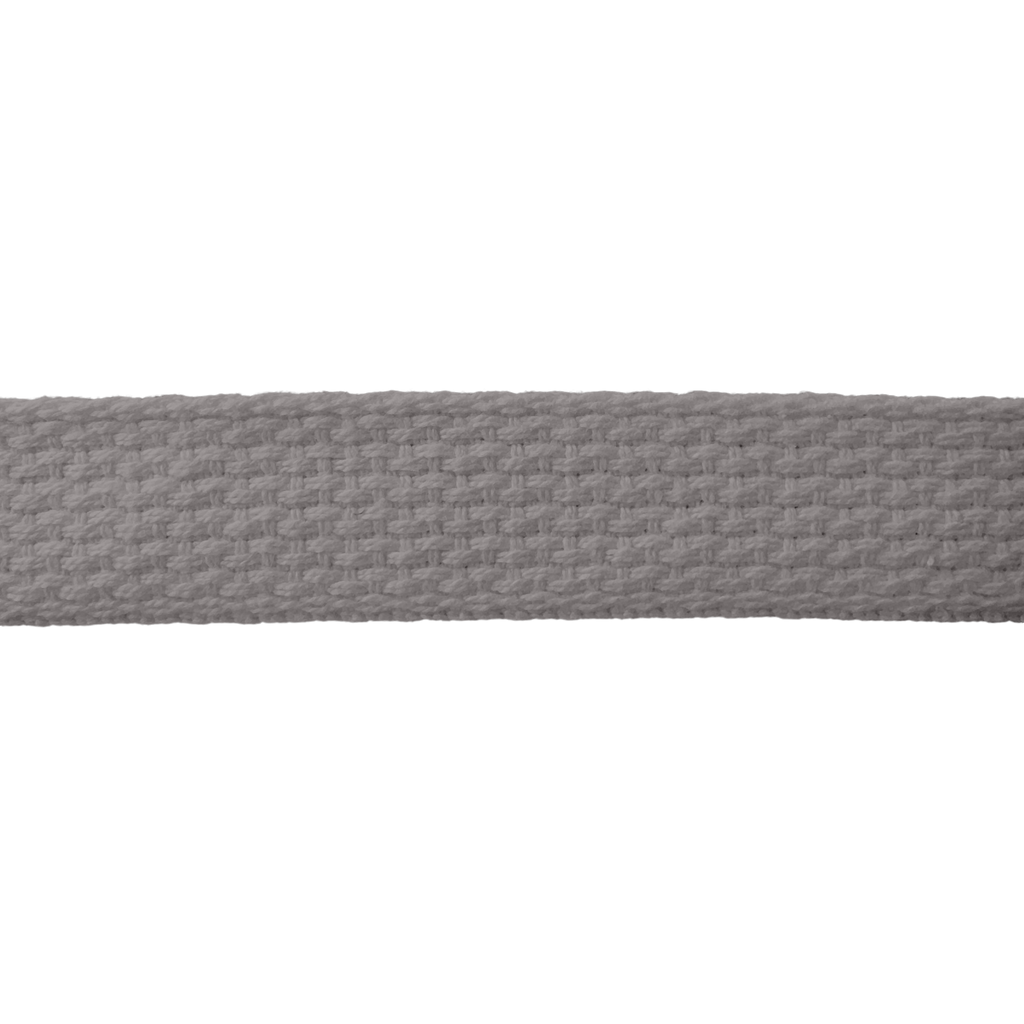 close up of the gray 1" cotton webbing on a spool from Heit's Wholesale bulk sewing supply company