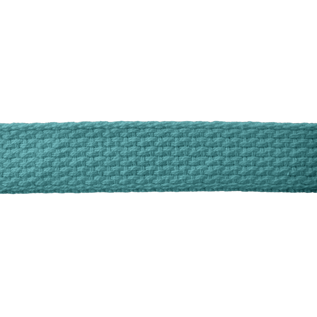 close up of the light teal 1" cotton webbing on a spool from Heit's Wholesale bulk sewing supply company