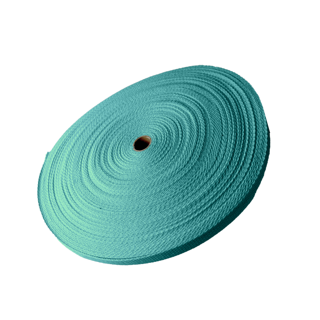 light teal 1" cotton webbing on a spool from Heit's Wholesale bulk sewing supply company