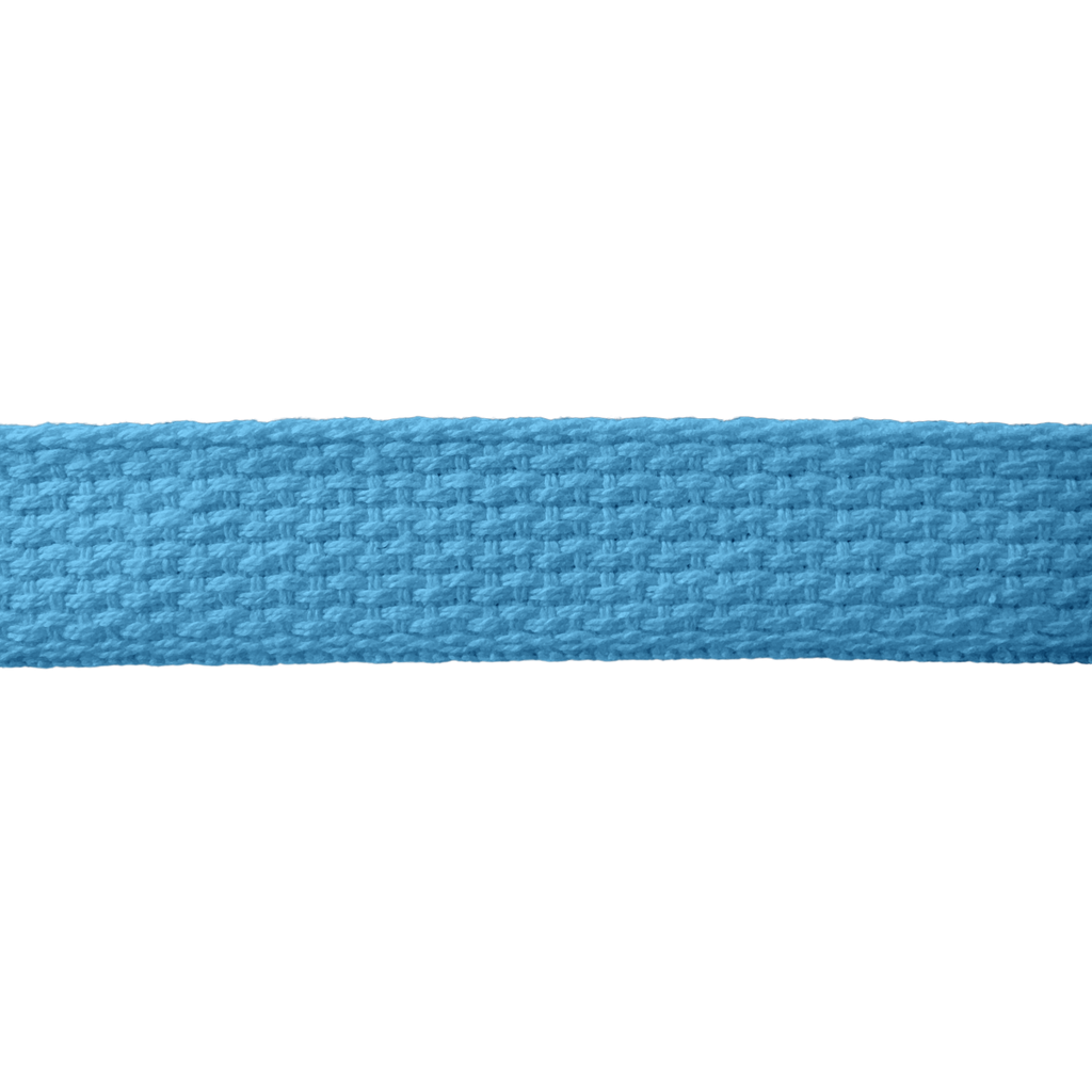 close up of the turquoise 1" cotton webbing on a spool from Heit's Wholesale bulk sewing supply company