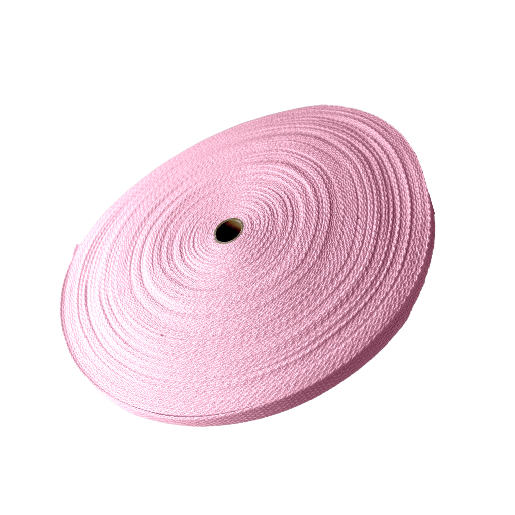 pink 1" cotton webbing on a spool from Heit's Wholesale bulk sewing supply company
