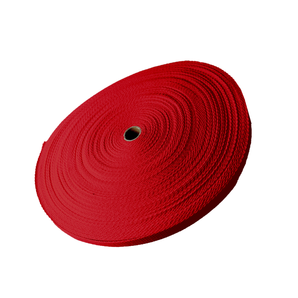 red 1" cotton webbing on a spool from Heit's Wholesale bulk sewing supply company