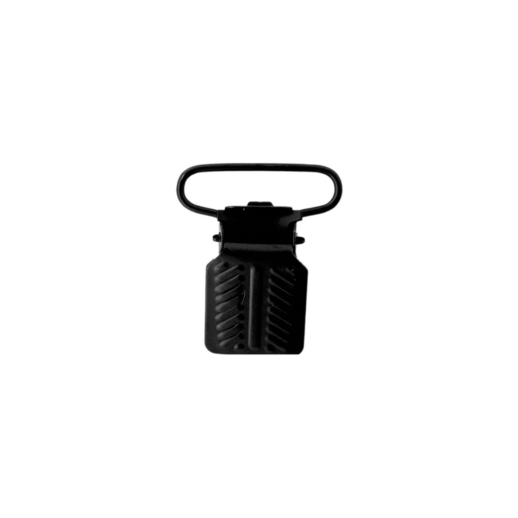 black 1" herringbone suspender clips from Heit's Wholesale bulk sewing supply company