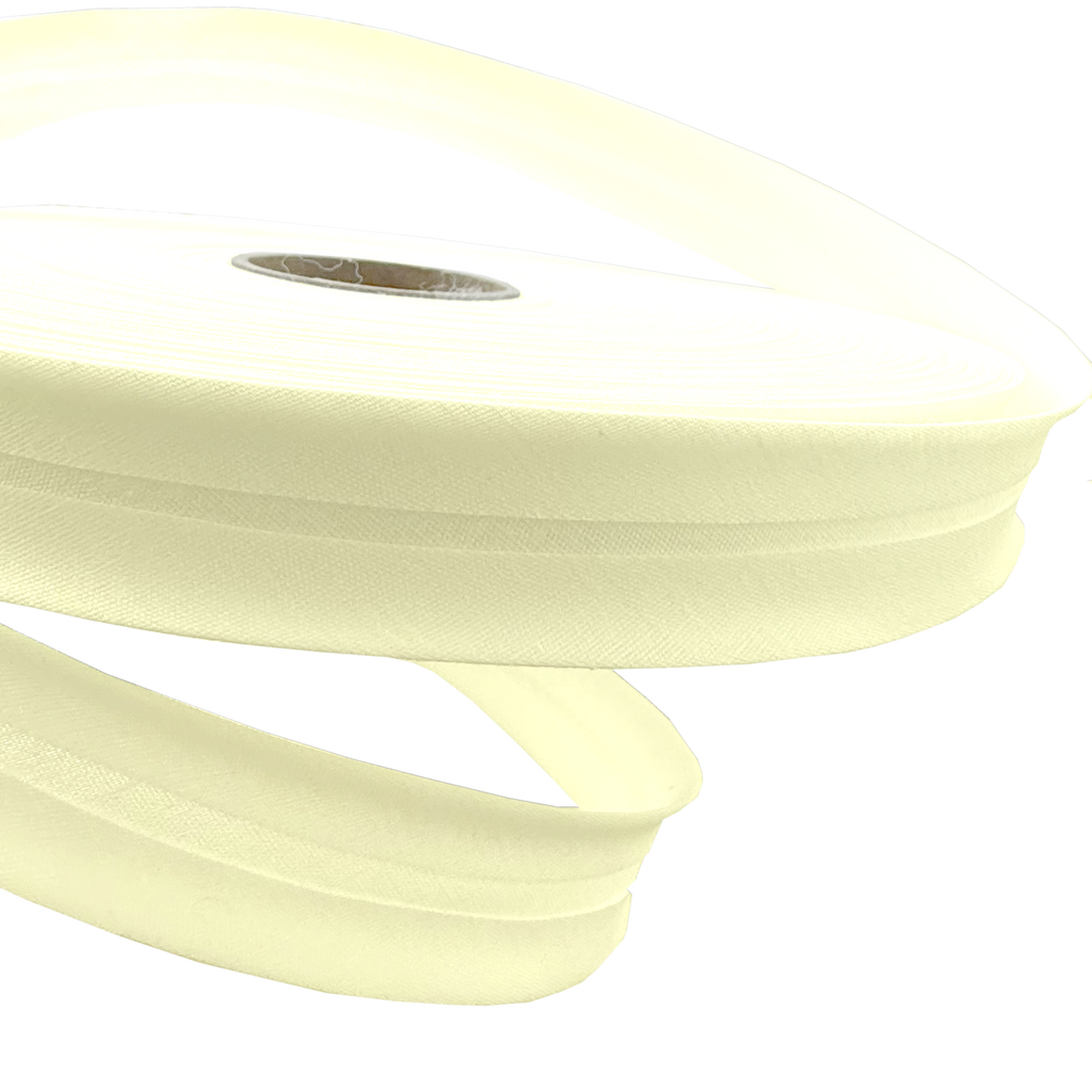 close up of the bamboo 1" no gap single fold bias tape on a roll from Heit's Wholesale bulk sewing supply company
