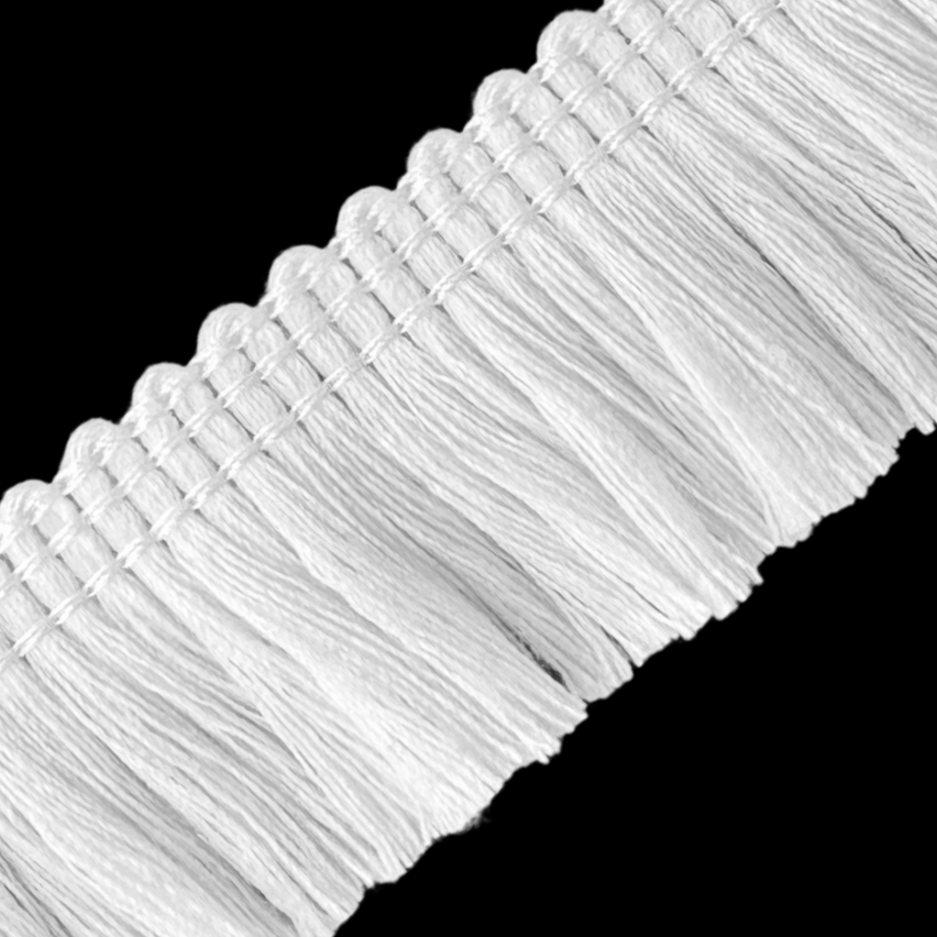 white 1" very fine polyester chainette fringe from Heit's Wholesale bulk sewing supply company