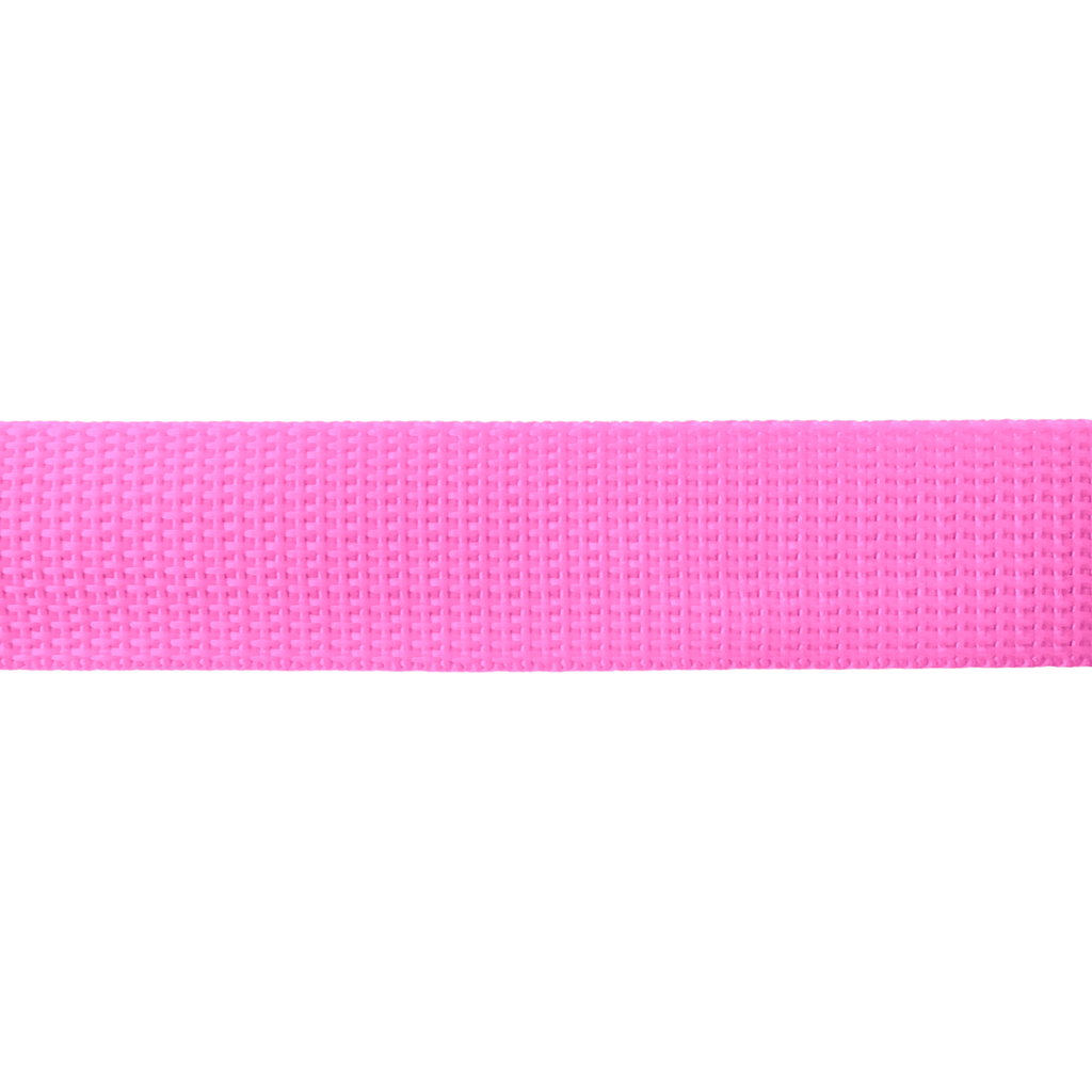 close up of the hot pink 1" polypro webbing on a spool from Heit's Wholesale bulk sewing supply company