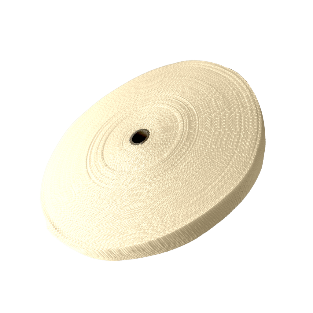 ivory 1" polypro webbing on a spool from Heit's Wholesale bulk sewing supply company