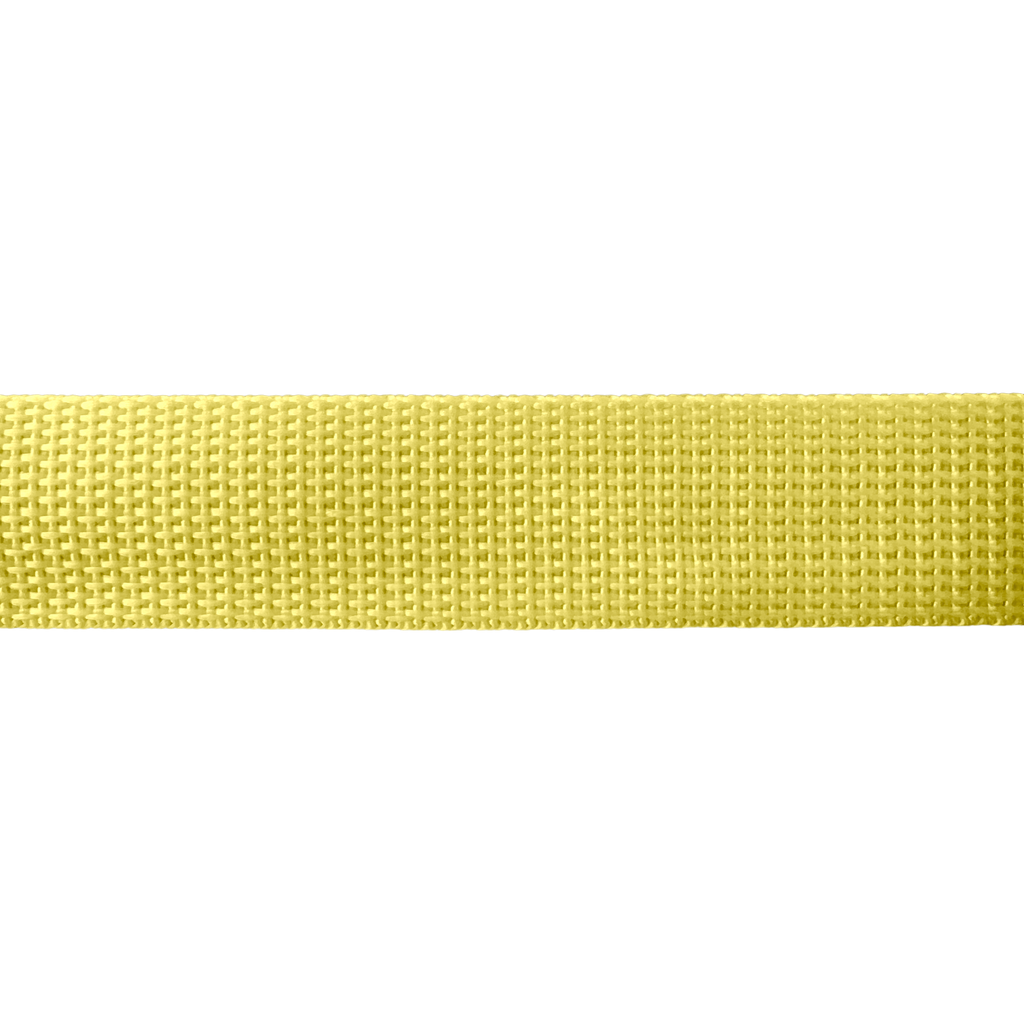 close up of the lemon 1" polypro webbing on a spool from Heit's Wholesale bulk sewing supply company