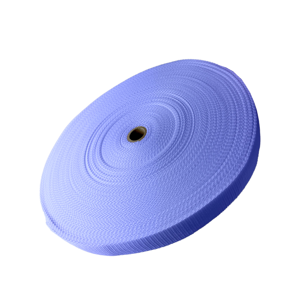 light blue 1" polypro webbing on a spool from Heit's Wholesale bulk sewing supply company