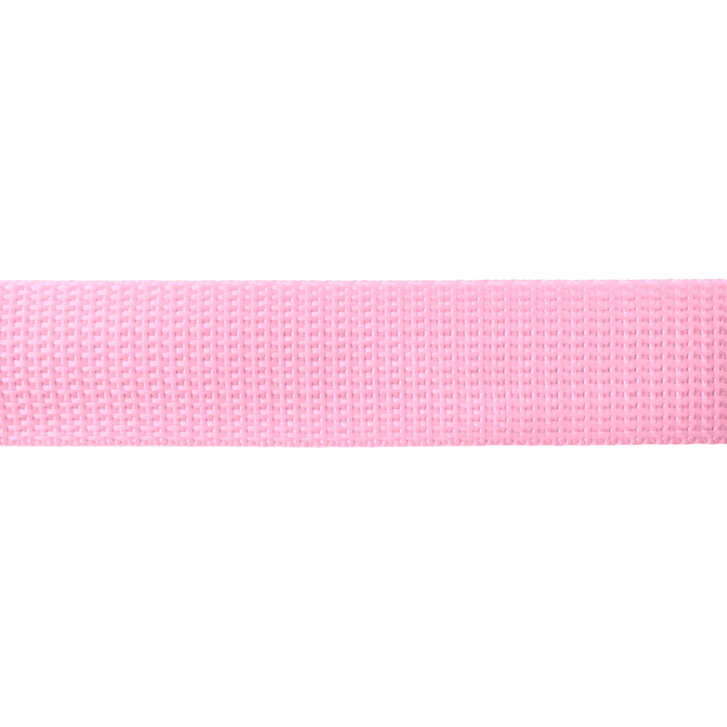close up of the pink 1" polypro webbing on a spool from Heit's Wholesale bulk sewing supply company