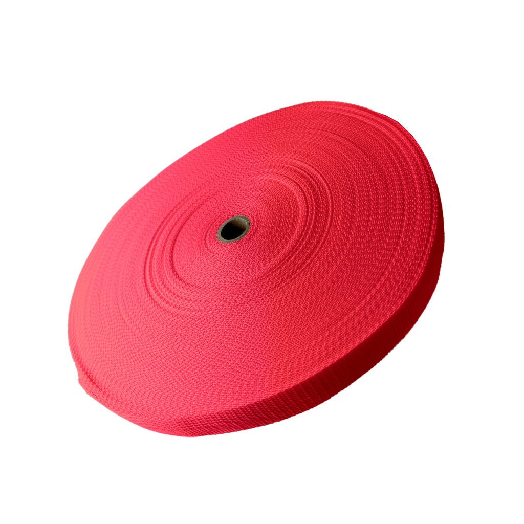 red 1" polypro webbing on a spool from Heit's Wholesale bulk sewing supply company