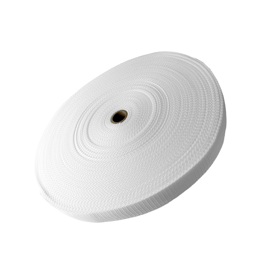white 1" polypro webbing on a spool from Heit's Wholesale bulk sewing supply company