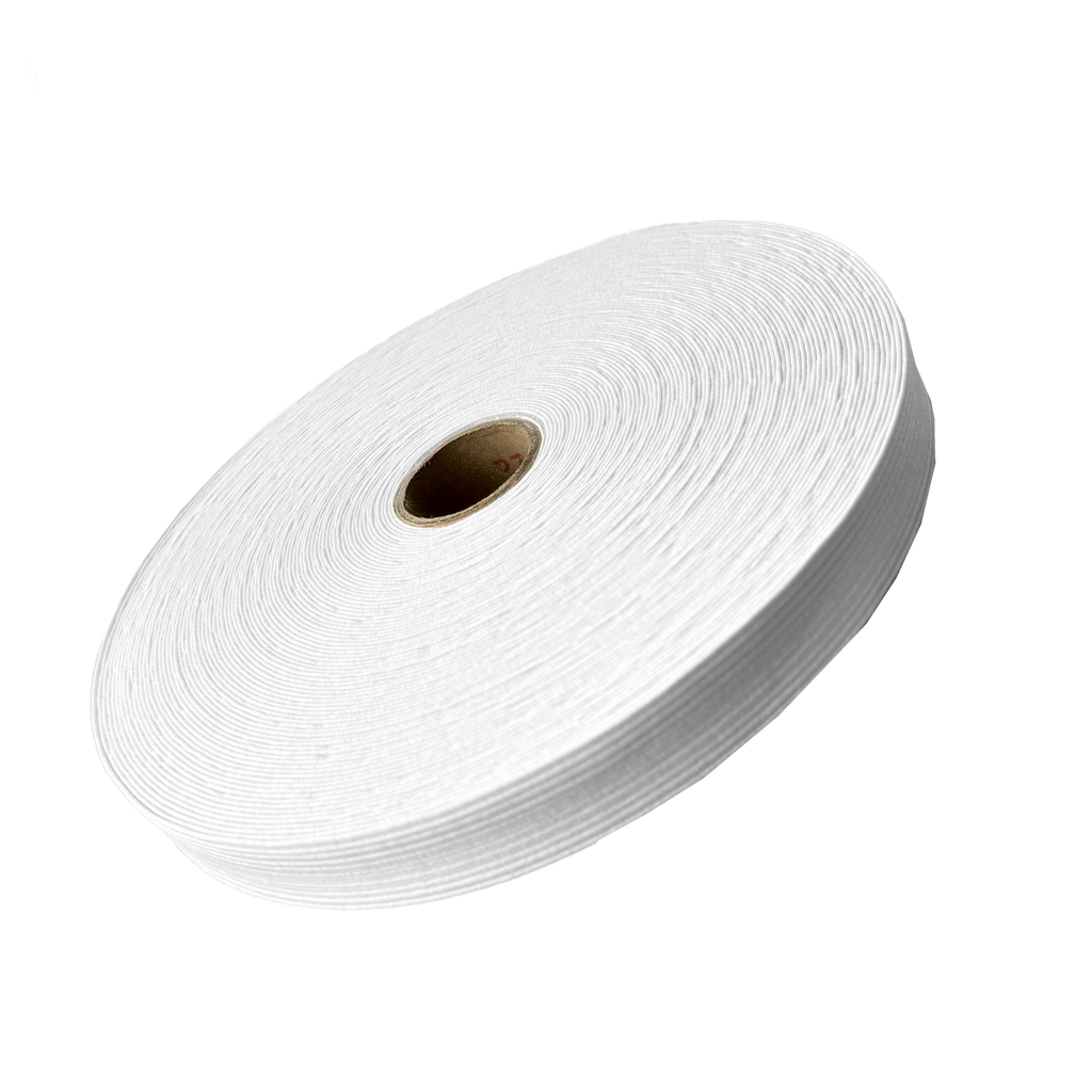 white 1" braided elastic on a spool from Heit's Wholesale bulk sewing supply company