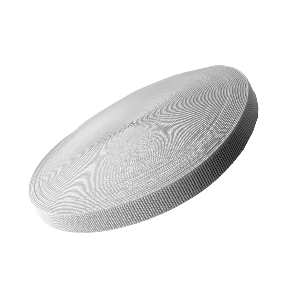 white 1" ribbed elastic on a spool from Heit's Wholesale bulk sewing supply company