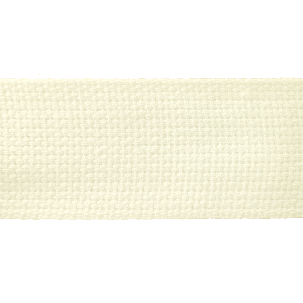 close up of the natural 2" cotton webbing on a spool from Heit's Wholesale bulk sewing supply company