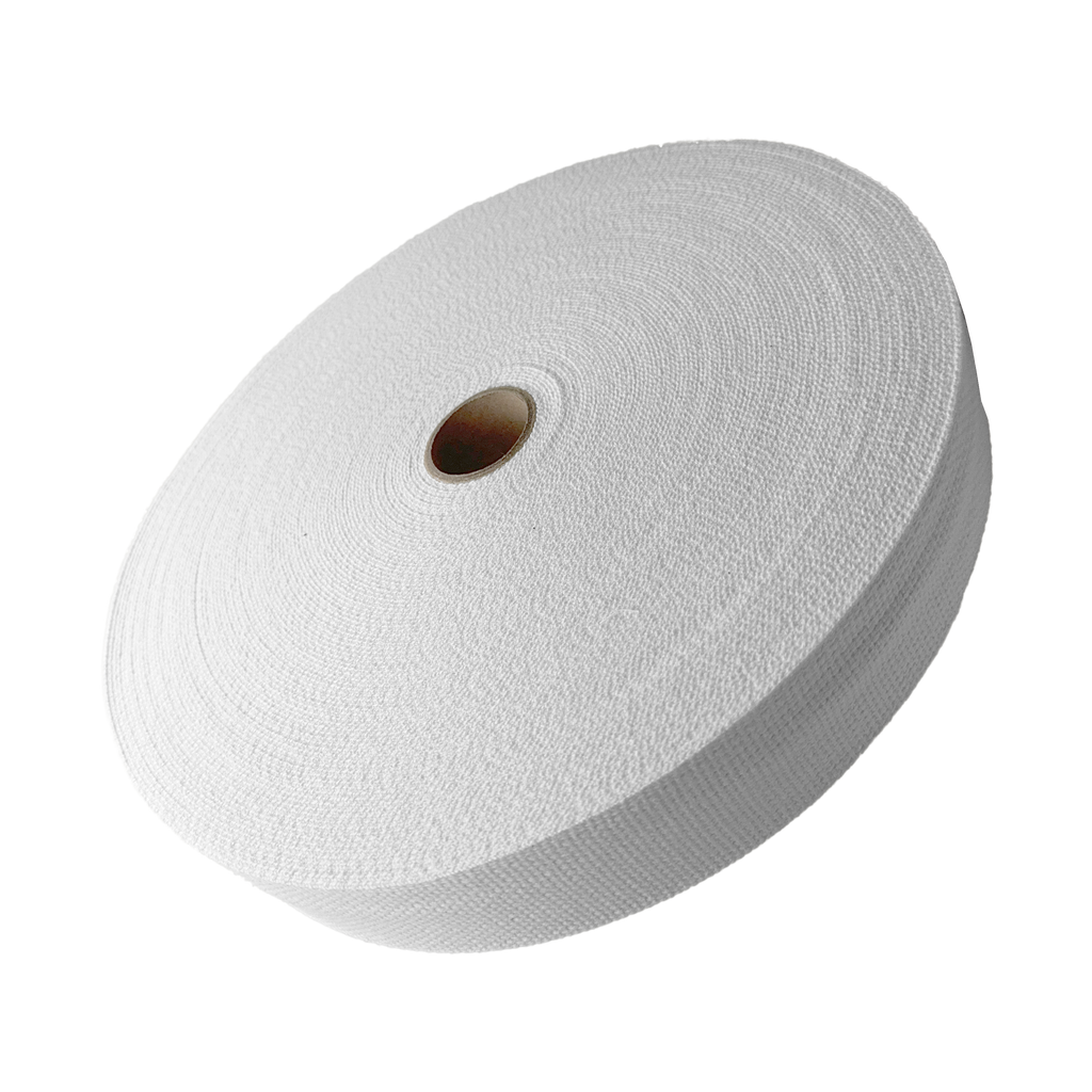 white 2" cotton webbing on a spool from Heit's Wholesale bulk sewing supply company