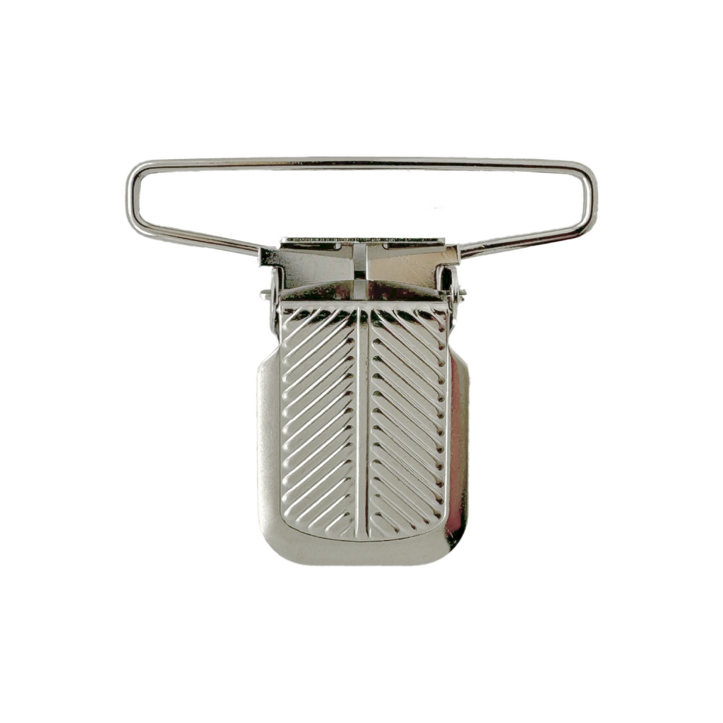 silver 2" herringbone suspender clips from Heit's Wholesale bulk sewing supply company