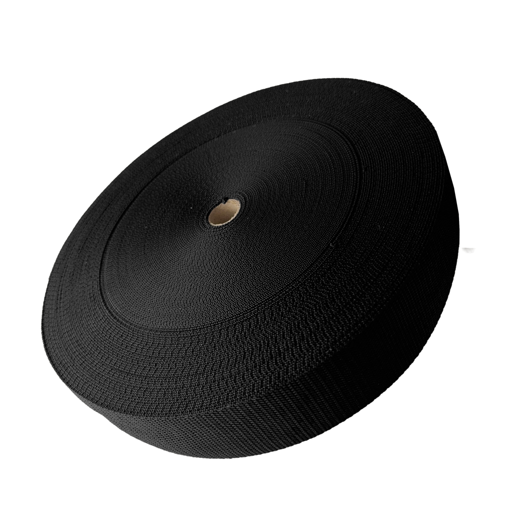 black 2" polypro webbing on a spool from Heit's Wholesale bulk sewing supply 
