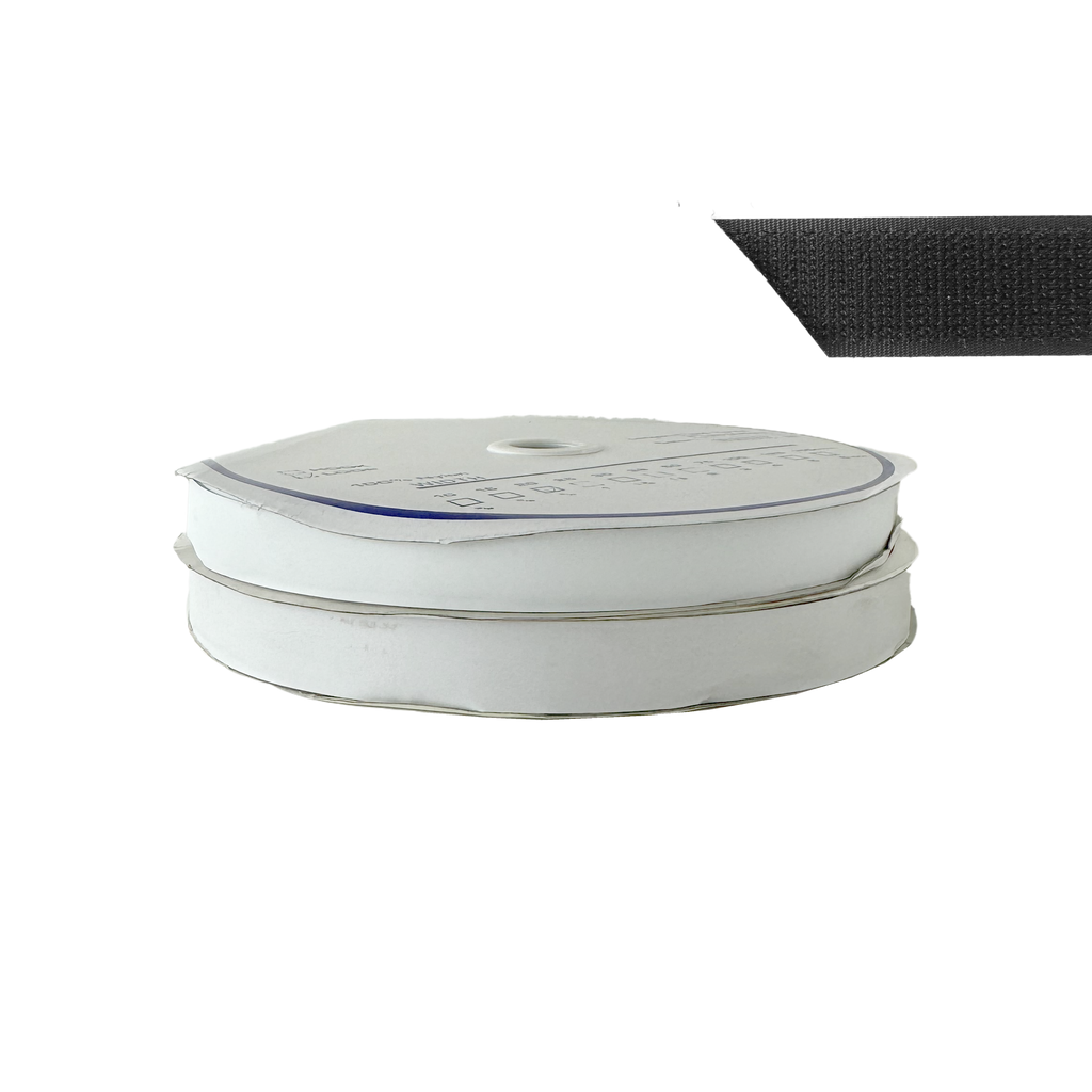 black 3/4" self-adhesive Velcro on a spool from Heit's Wholesale bulk sewing supply company