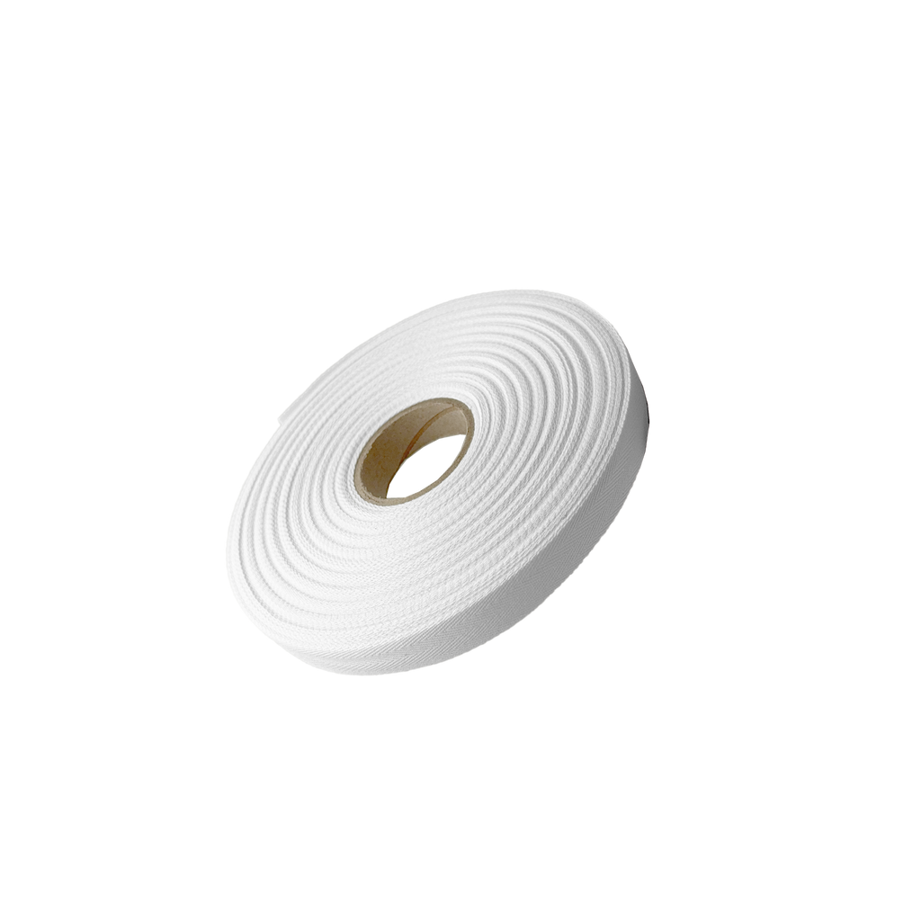 white 3/4" cotton twill tape on a spool from Heit's Wholesale bulk sewing supply company