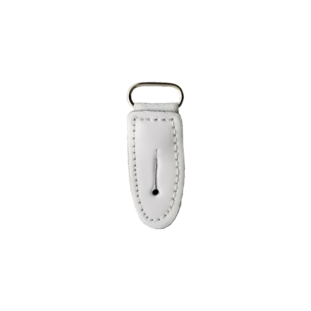 white 3/4" button tab with oval ring from Heit's Wholesale bulk sewing supply company