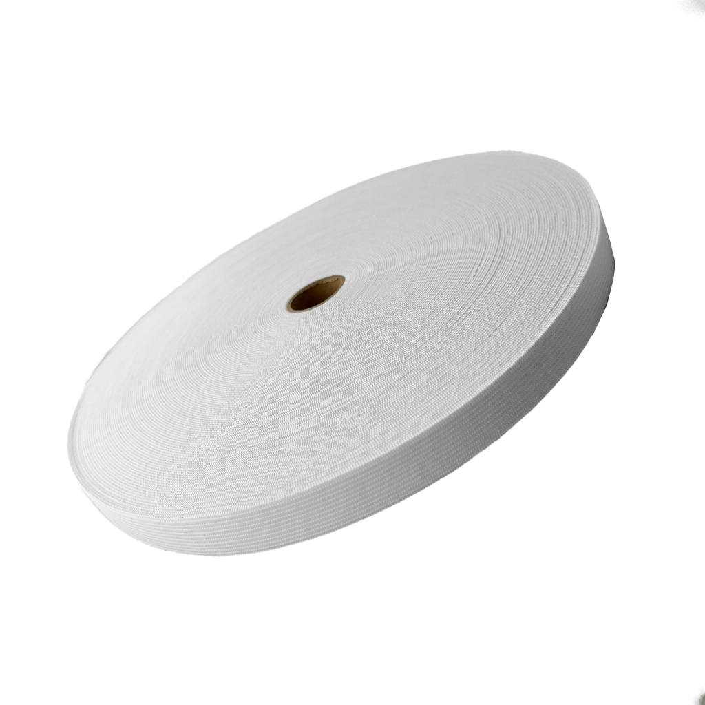 white 3/4" knit elastic on a spool from Heit's Wholesale bulk sewing supply company