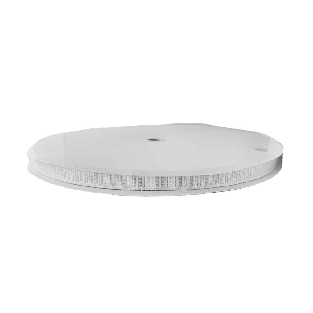 white 3/4" non-roll flat rib elastic on a spool from Heit's Wholesale bulk sewing supply company