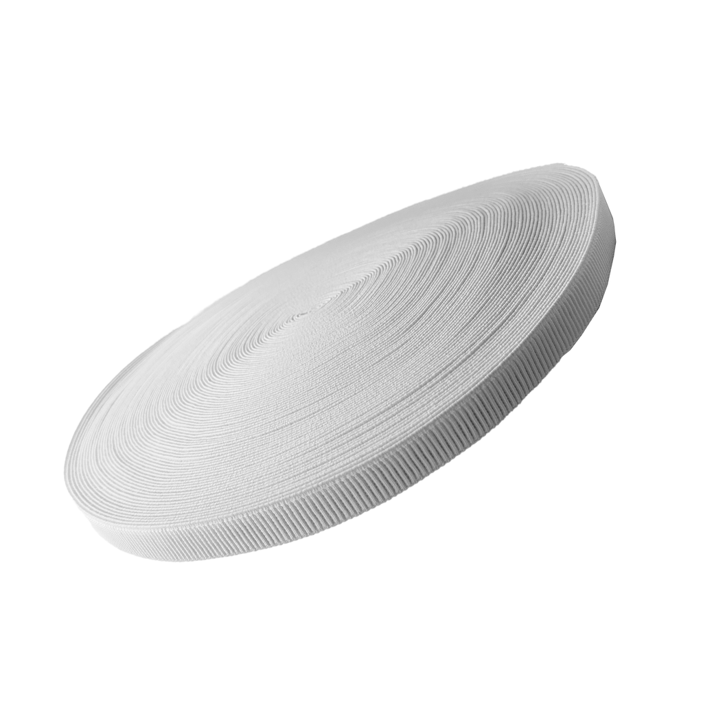 white 3/4" ribbed elastic on a spool from Heit's Wholesale bulk sewing supply company