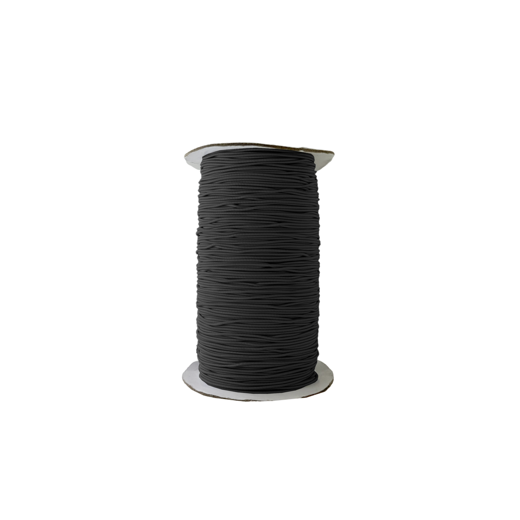 black 3/64" tubular elastic on a spool from Heit's Wholesale bulk sewing supply company