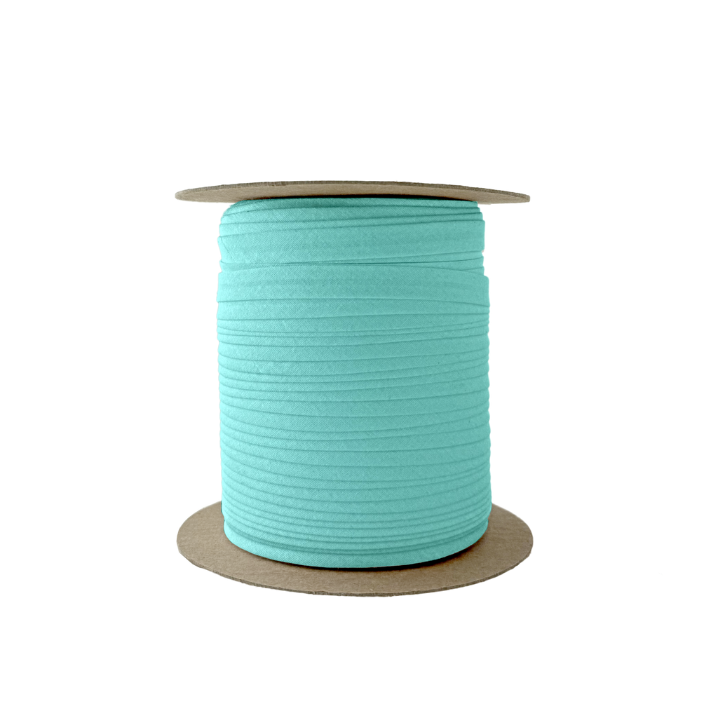 aqua 3/8" single fold bias tape on a spool from Heit's Wholesale bulk sewing supply company