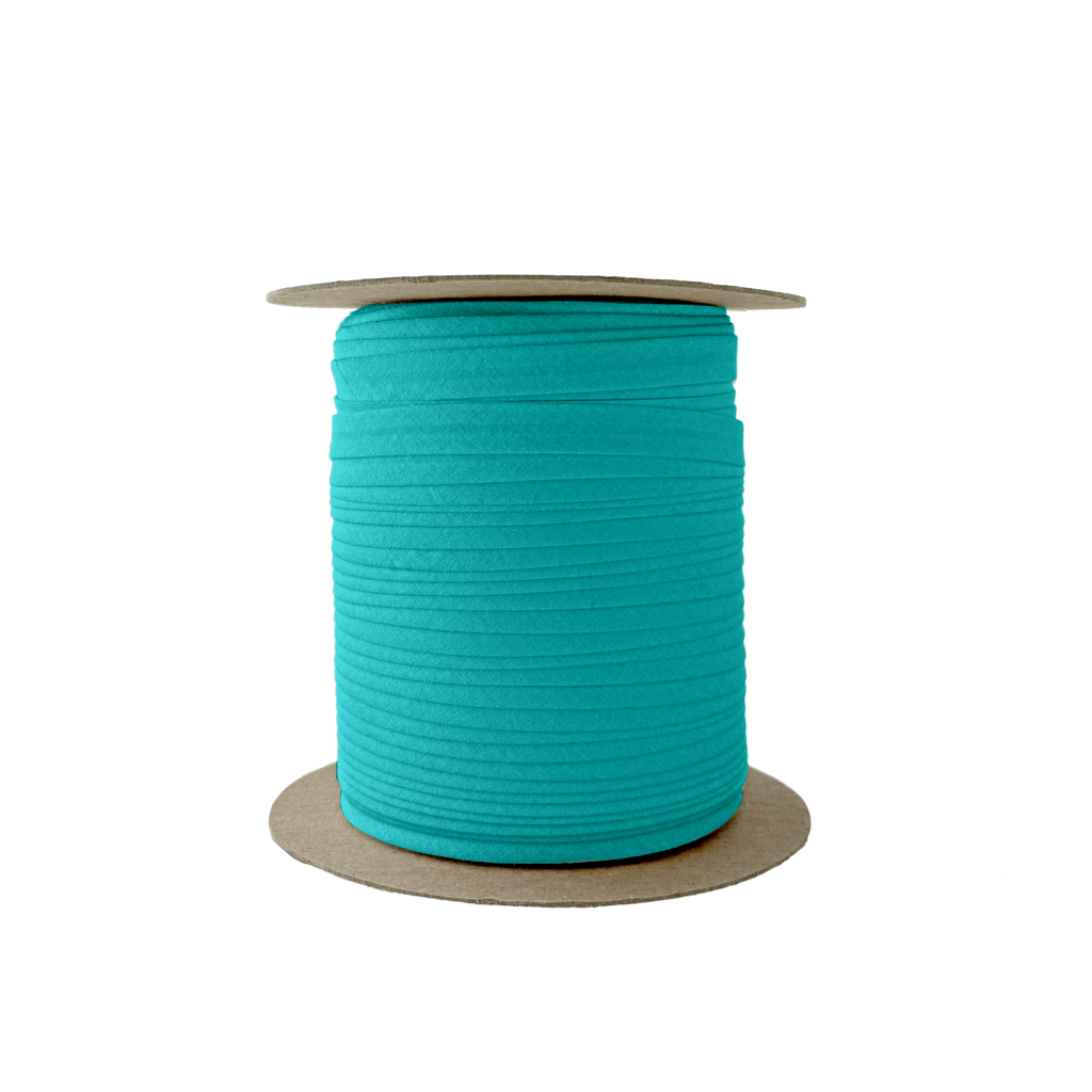 aquarius blue 3/8" single fold bias tape on a spool from Heit's Wholesale bulk sewing supply company