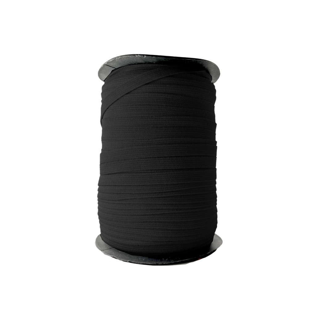 black 3/8" knit elastic on a spool from Heit's Wholesale bulk sewing supply company