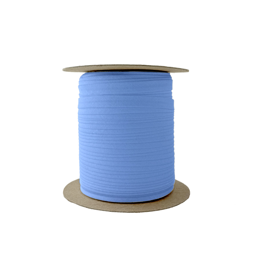 chalet blue 3/8" single fold bias tape on a spool from Heit's Wholesale bulk sewing supply company