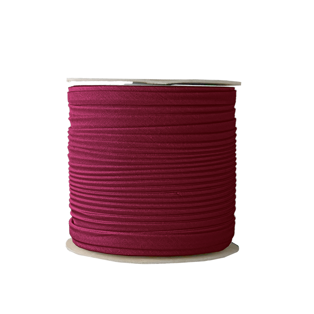 cranberry 3/8" double fold bias tape on a spool from Heit's Wholesale bulk sewing supply company 