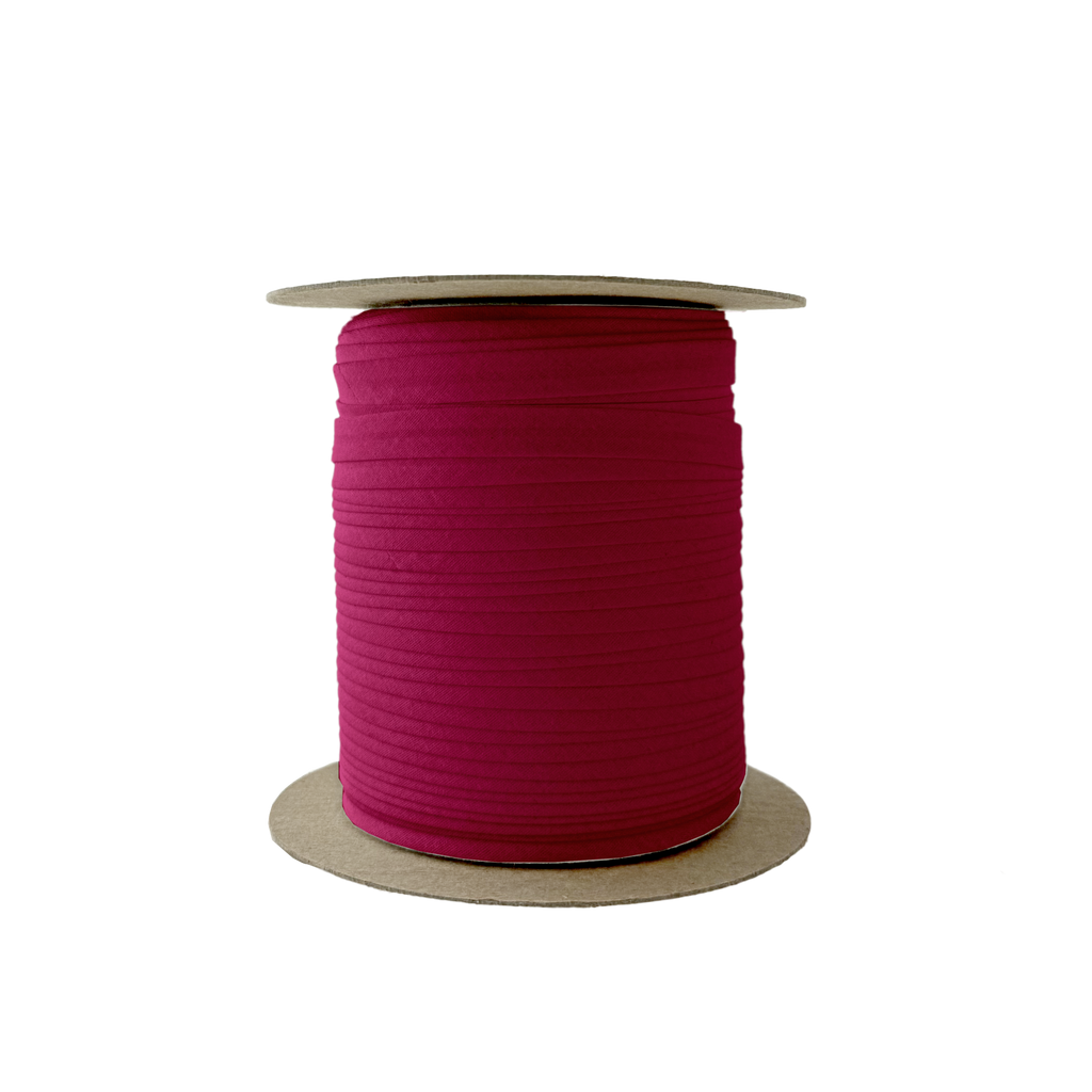 cranberry 3/8" single fold bias tape on a spool from Heit's Wholesale bulk sewing supply company