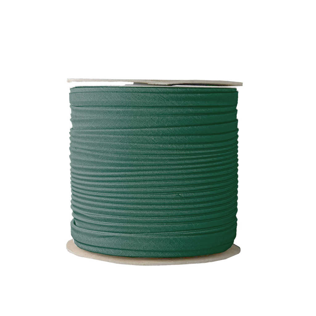 forest green 3/8" double fold bias tape on a spool from Heit's Wholesale bulk sewing supply company 