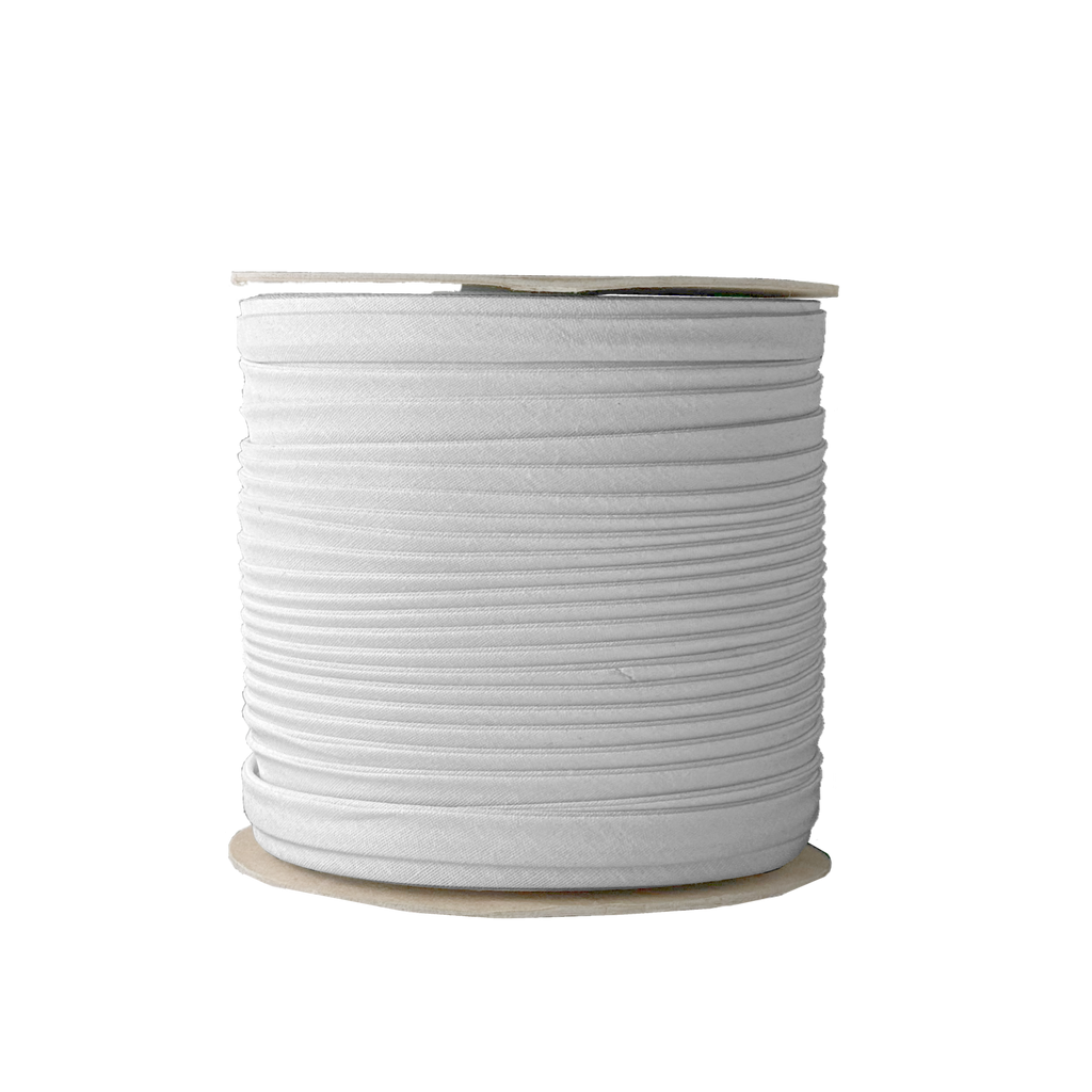 light gray 3/8" double fold bias tape on a spool from Heit's Wholesale bulk sewing supply company 