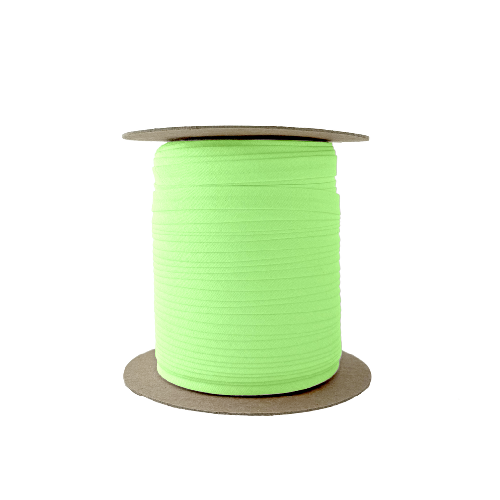 lime green 3/8" single fold bias tape on a spool from Heit's Wholesale bulk sewing supply company