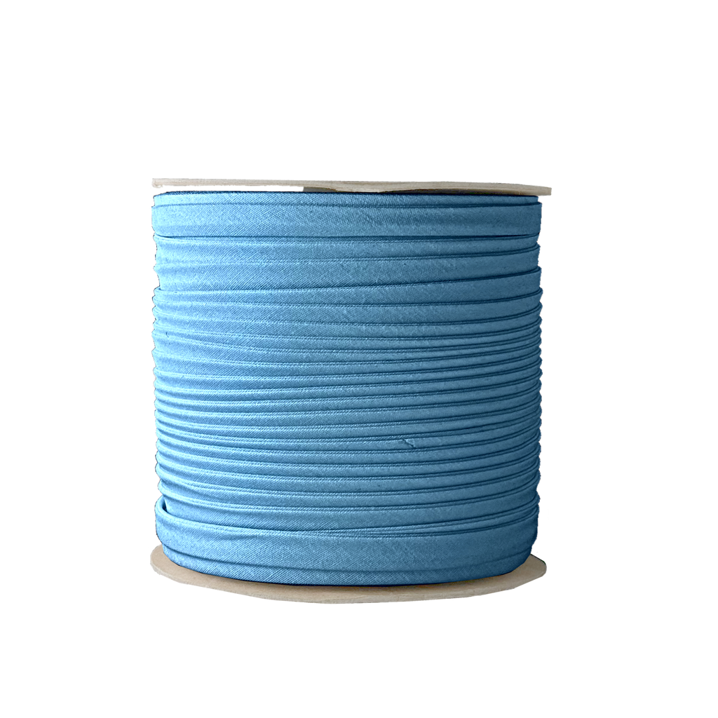 miami blue 3/8" double fold bias tape on a spool from Heit's Wholesale bulk sewing supply company 