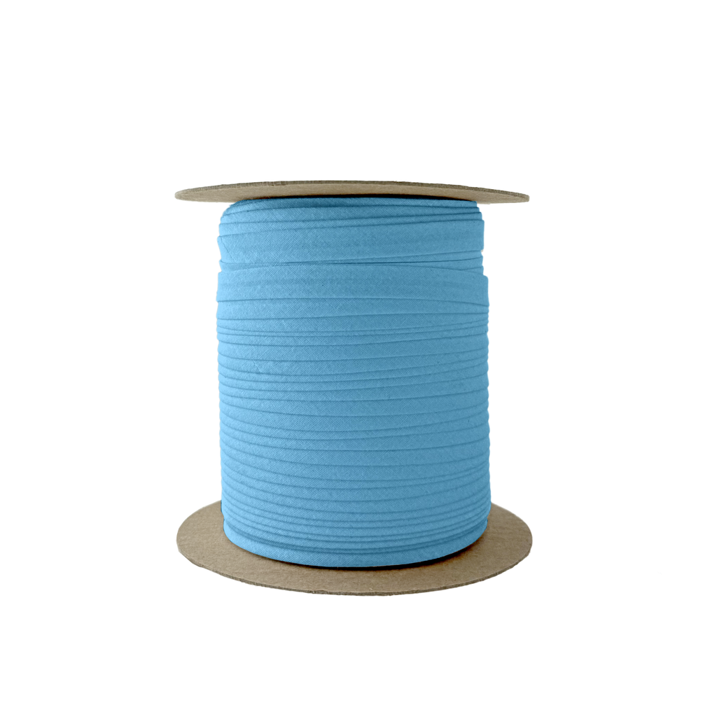 miami blue 3/8" single fold bias tape on a spool from Heit's Wholesale bulk sewing supply company