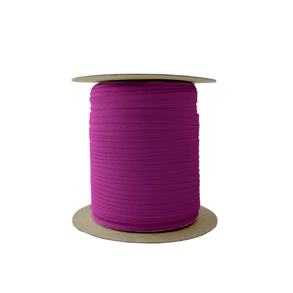 plum 3/8" single fold bias tape on a spool from Heit's Wholesale bulk sewing supply company