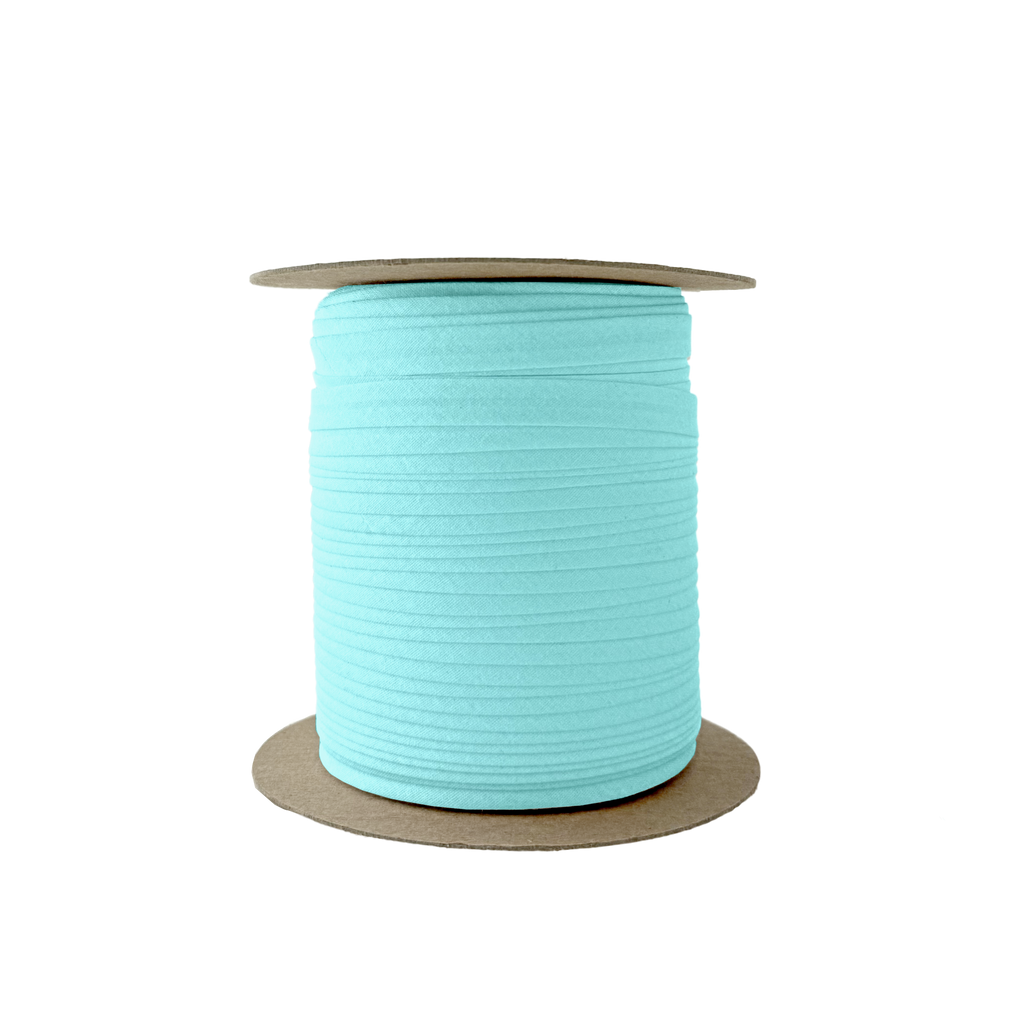 sky blue 3/8" single fold bias tape on a spool from Heit's Wholesale bulk sewing supply company