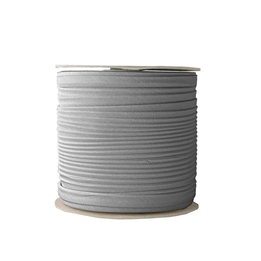smoke gray 3/8" double fold bias tape on a spool from Heit's Wholesale bulk sewing supply company 