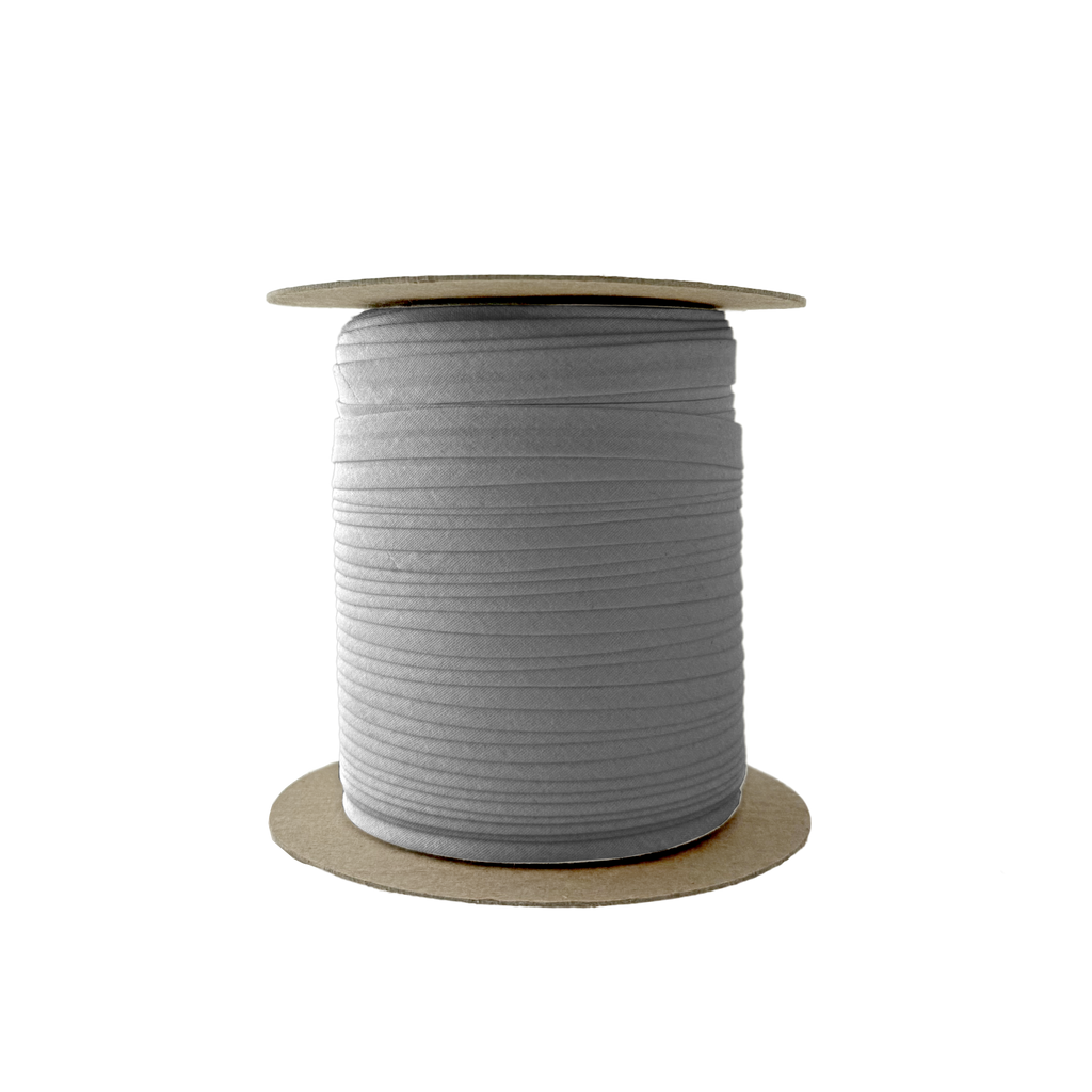 smoke gray 3/8" single fold bias tape on a spool from Heit's Wholesale bulk sewing supply company
